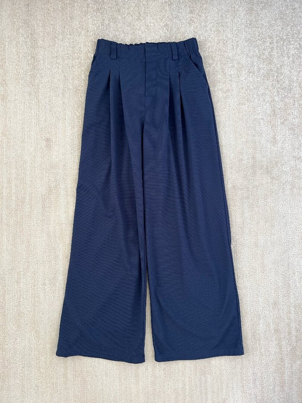 Halara Blue Pull On Wide Leg Trousers High Waisted Pleated Pants S Regular